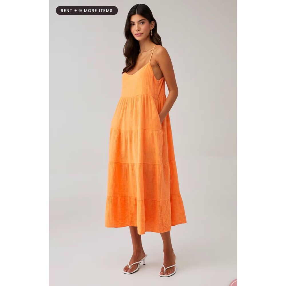 Show Me Your Mumu Caroline Tiered Gauze Maxi Dress Tangerine Orange Small